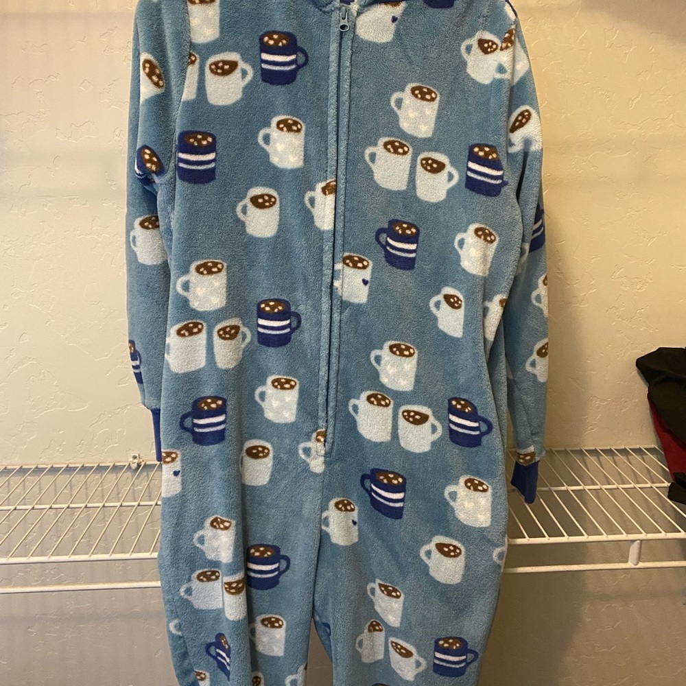 Womens Onesie Blue Coffee Cups